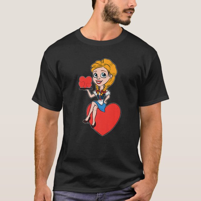Woman Dirndl Heart Valentines Day Fraulein Love T-Shirt (Vorderseite)