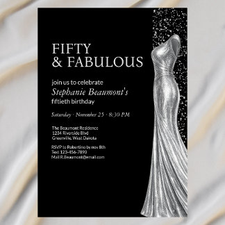 Woman Elegant Fabulous Silver Dress 50th Birthday Einladung