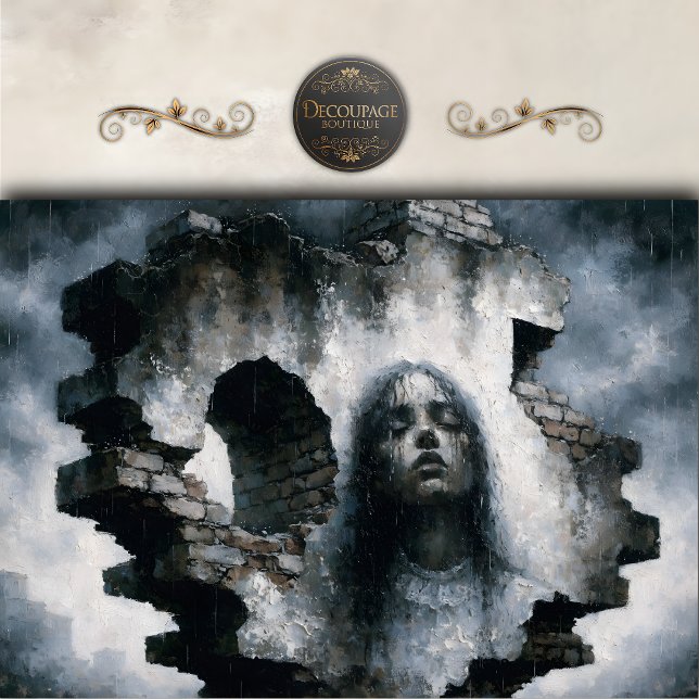 Woman Emerging from Brick Wall Decoupage Seidenpapier (Woman Emerging from Brick Wall Decoupage Tissue Paper)