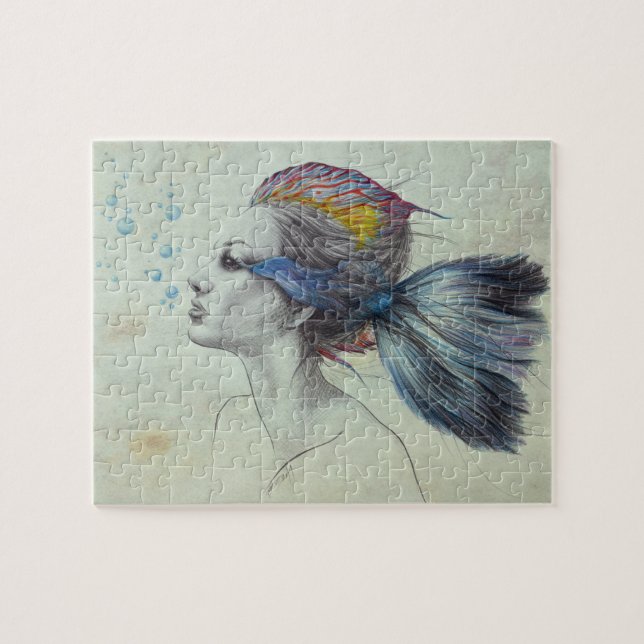 Woman fish mermaid portrait surreal fantasy art (Horizontal)