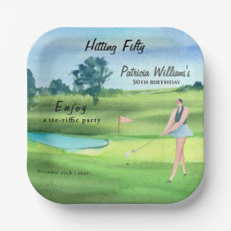 Woman Golf Player Hitting Fifty 50th Birthday Pappteller