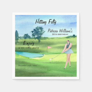 Woman Golf Player Hitting Fifty 50th Birthday Serviette