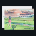 Woman Golf Player Swinging Fifties 50th Birthday Einladung<br><div class="desc">Elegance in Every Swing: Celebrate the 50th birthday of the golf-loving queen in your life with our exquisite 50th birthday card. Featuring a graceful woman in full swing on a vibrant green, this watercolor masterpiece is a perfect blend of sophistication and sportiness. Swinging into her fifties. Save paper, time and...</div>