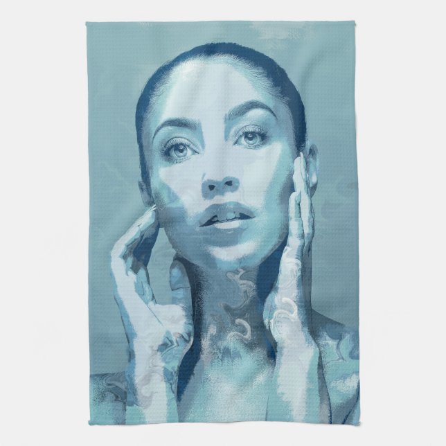 "Woman in Blue" Geschirrtuch (Vertikal)