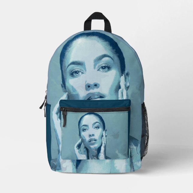 "Woman in Blue" Premium Canvas  Bedruckter Rucksack (Vorderseite)