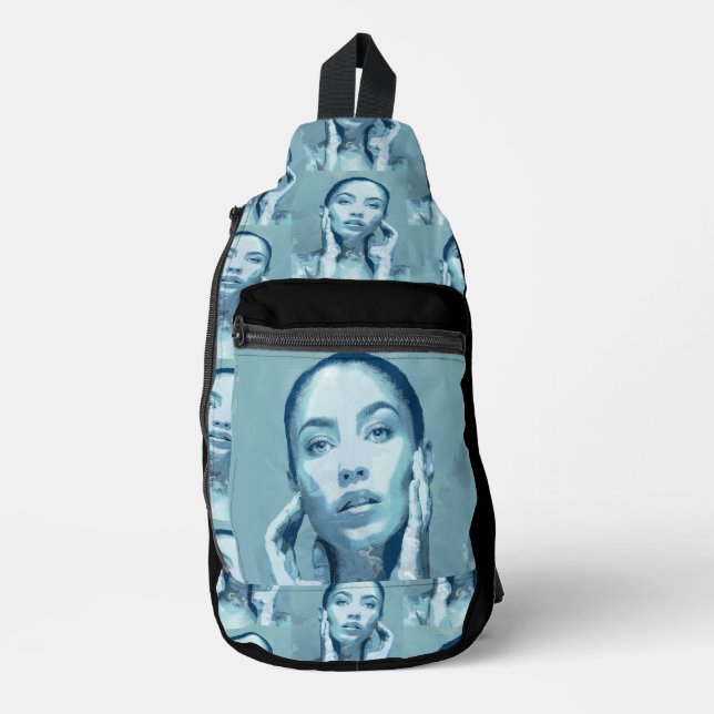 "Woman in Blue" Premium Canvas  Crossbody Bag (Vorderseite)