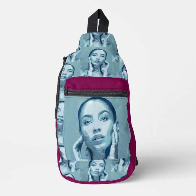 "Woman in Blue" Premium Canvas  Crossbody Bag (Vorderseite)