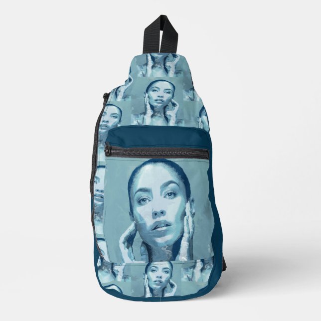"Woman in Blue" Premium Canvas  Crossbody Bag (Vorderseite)