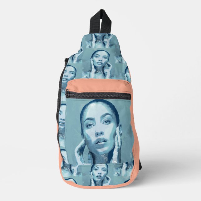 "Woman in Blue" Premium Canvas  Crossbody Bag (Vorderseite)