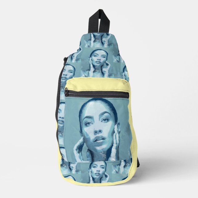 "Woman in Blue" Premium Canvas  Crossbody Bag (Vorderseite)