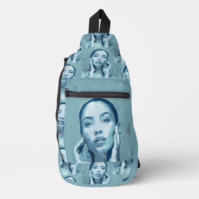 "Woman in Blue" Premium Canvas  Crossbody Bag (Vorderseite)