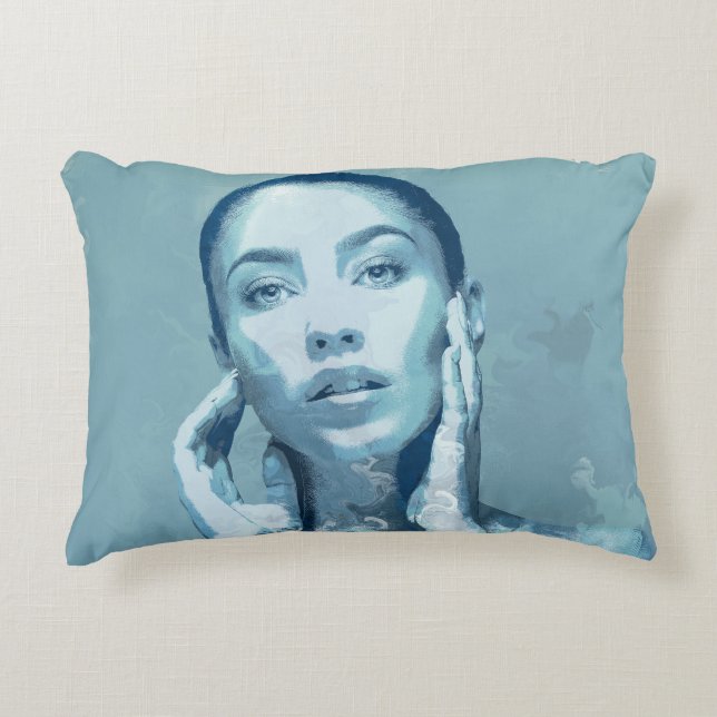 "Woman in Blue" Premium Canvas  Dekokissen (Vorderseite)