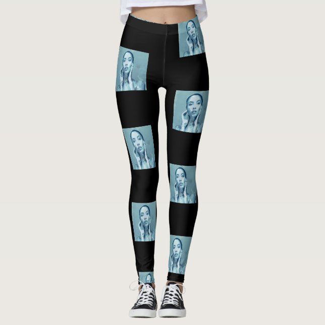 "Woman in Blue" Premium Canvas  Leggings (Vorderseite)
