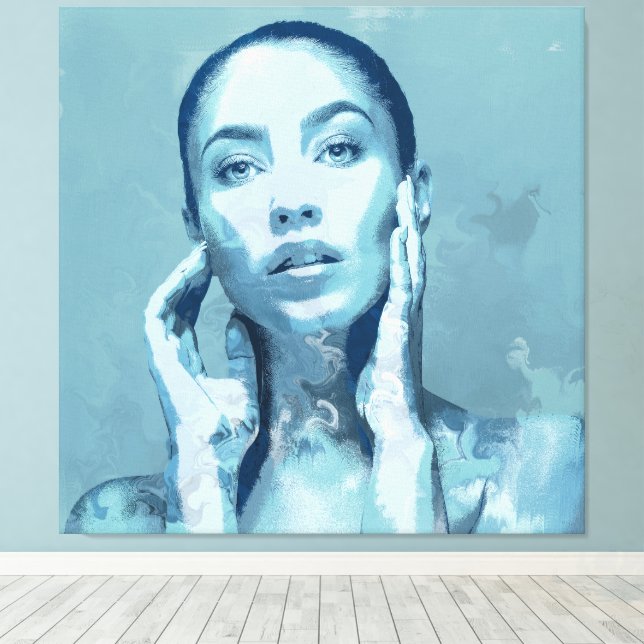 "Woman in Blue" Premium Canvas  Leinwanddruck (Insitu (Holzboden))