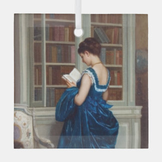 Woman in Blue, reading a Book Ornament Aus Glas