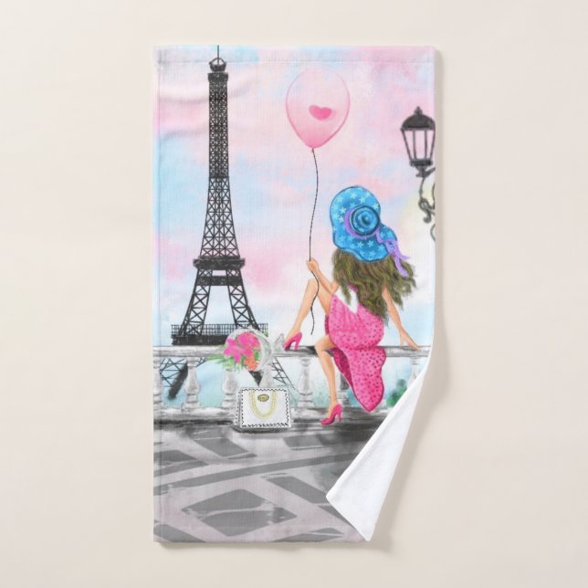 Woman in Paris Bath Towels Eiffel Tower Badhandtuch Set (Handtuch)