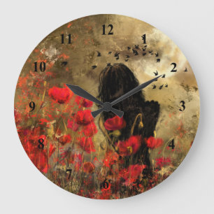 Woman In Poppy Field Wall Clock - Painting Art Große Wanduhr