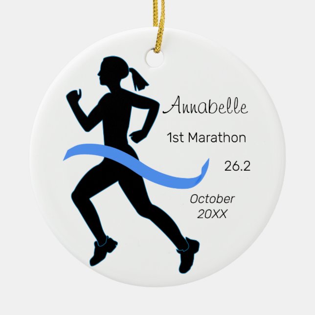 Woman Marathon Runner Blue Ornament (Vorne)