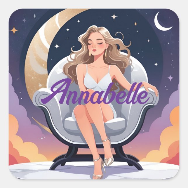 Woman Moon Stars Clouds Sticker (Vorderseite)
