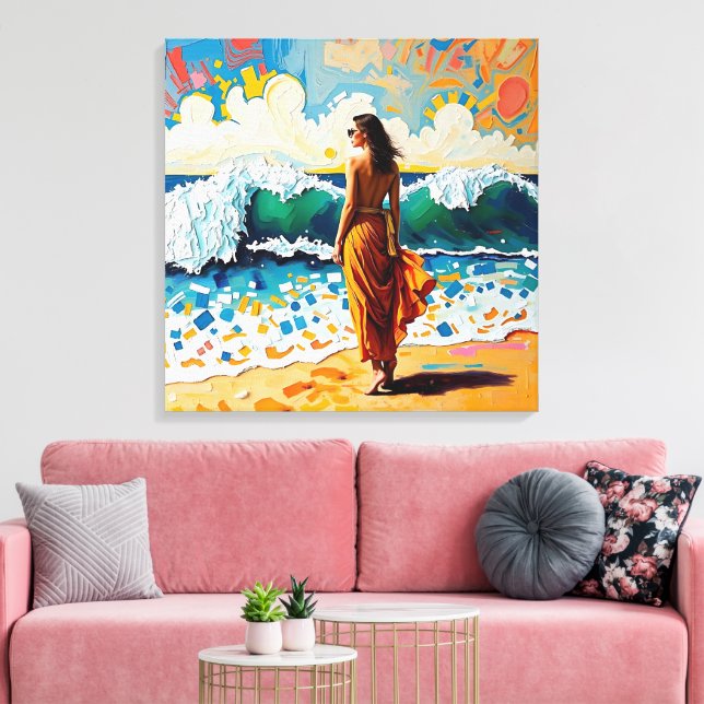 Woman on Beach Abstract Seaside Art  Leinwanddruck (Insitu (Wohnzimmer))