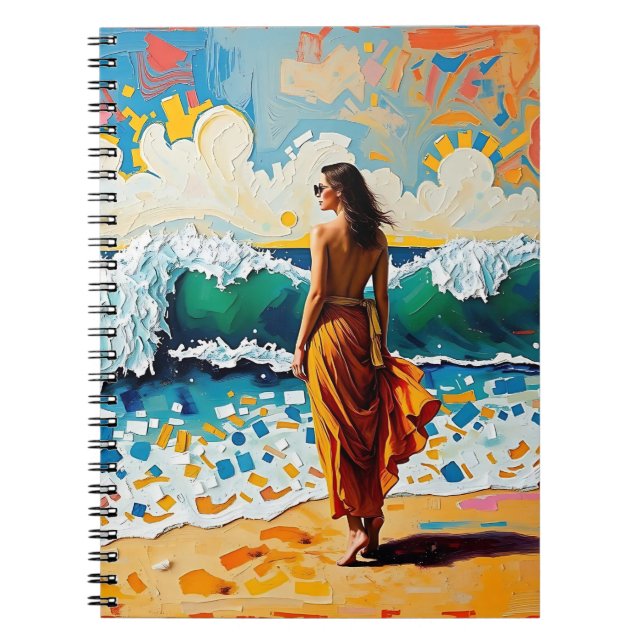Woman on Beach Abstract Seaside Art Notizblock (Vorderseite)