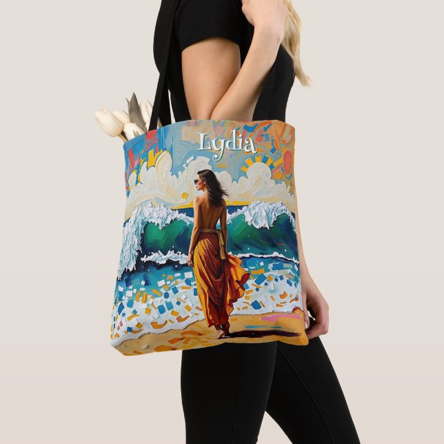 Woman on Beach Abstract Seaside Art Personalized Tasche (Von Nahem)