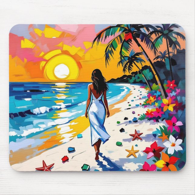 Woman on Beach Tropical Scene Mousepad (Vorne)