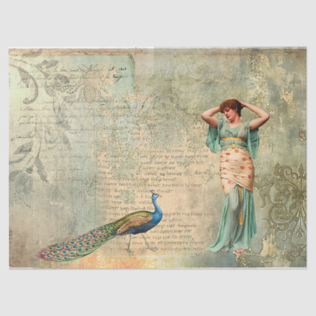Woman Peacock Textures Letter Seidenpapier (Vorderseite)