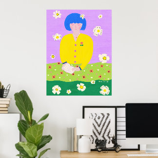 Woman reading in the garden poster