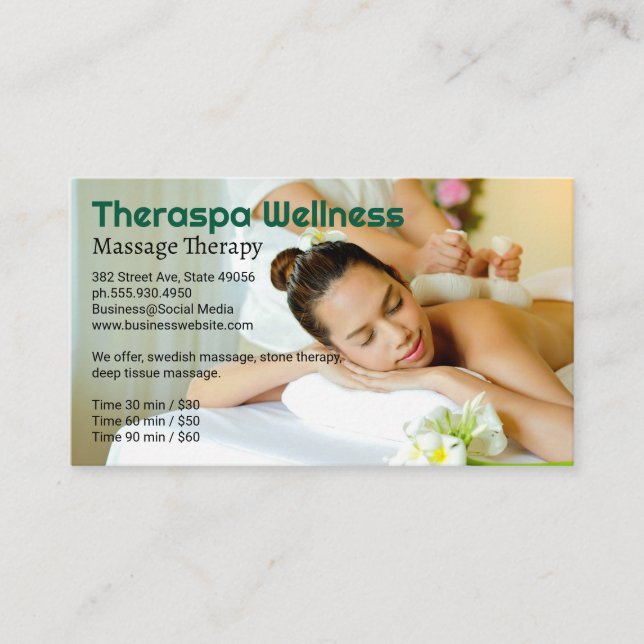 Woman Relaxing at Spa | Massage Session Visitenkarte (Vorderseite)