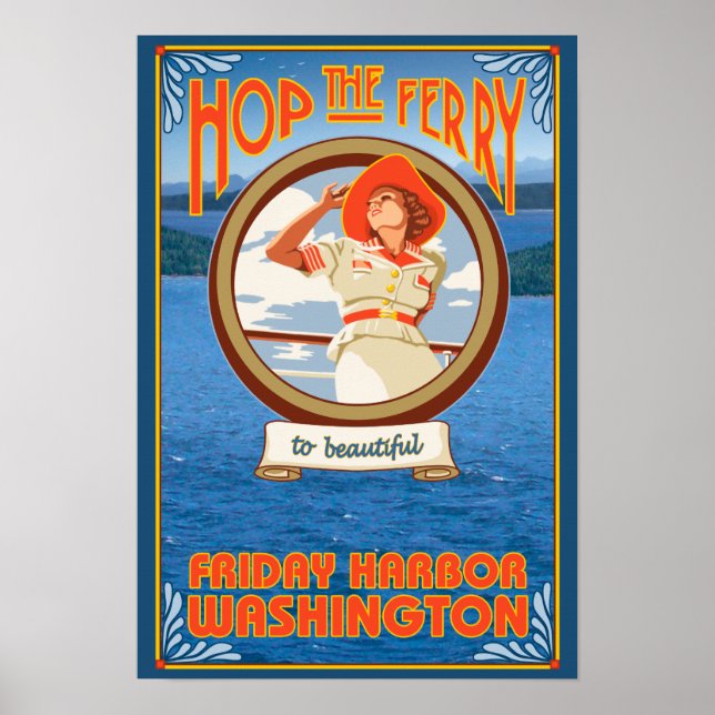 Woman Riding Ferry - Freitagshafen, Washington Poster (Vorne)
