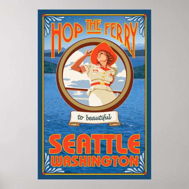 Woman Riding Ferry - Seattle, Washington Poster (Vorne)
