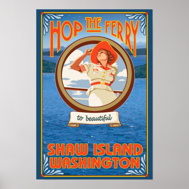 Woman Riding Ferry - Shaw Island, Washington Poster (Vorne)