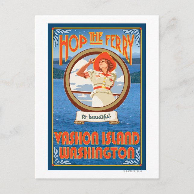 Woman Riding Ferry - Vashon Island, Washington Postkarte (Vorderseite)