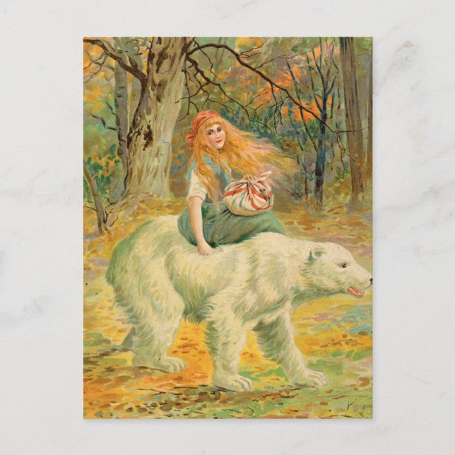 Woman Riding on Bear vintage illustration Postkarte (Vorderseite)