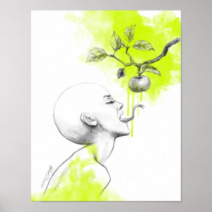 Woman Schlange Zunge Apple Green Splash Surreal Ar Poster