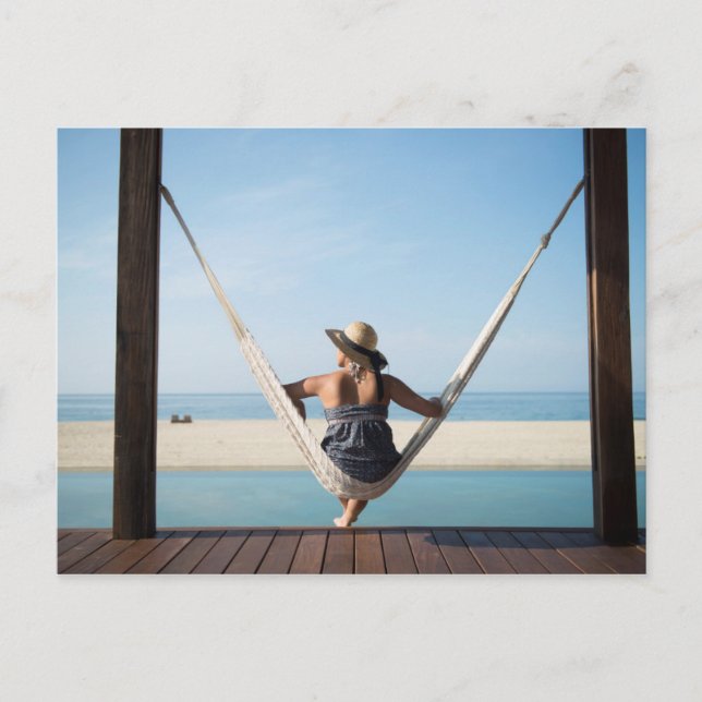 Woman Sitting On A Hammock At A Small Hotel Postkarte (Vorderseite)