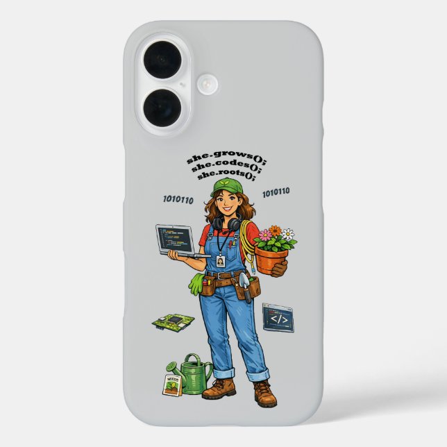 Woman Software Engineer Whose Hobby is Gardening iPhone 16 Hülle (Rückseite)