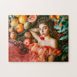 Woman with fruits and flowers portrait style
