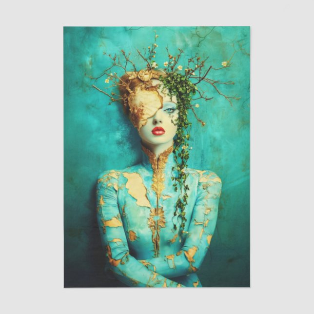 Woman with Gold Mask and Ivy Crown EN1L Decoupage Seidenpapier (Vorderseite)