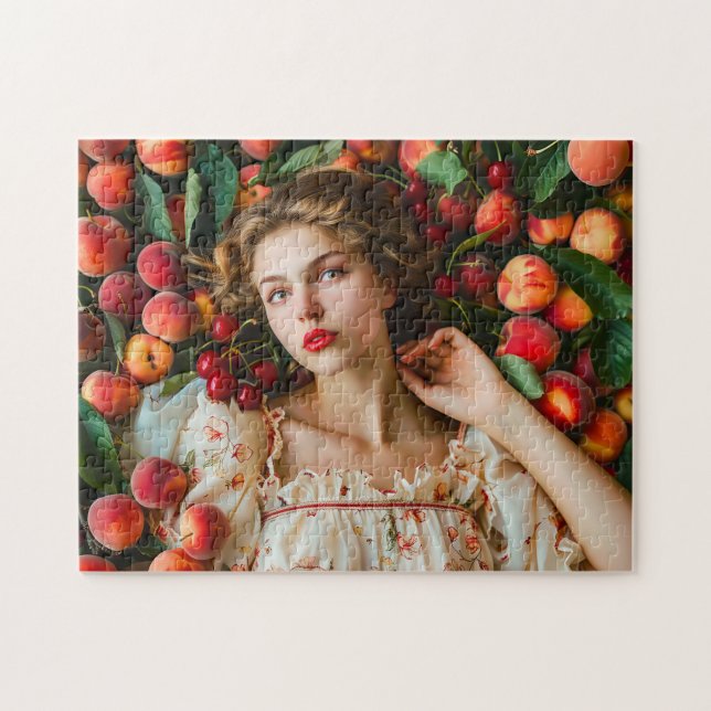 Woman with peaches and cherries (Horizontal)