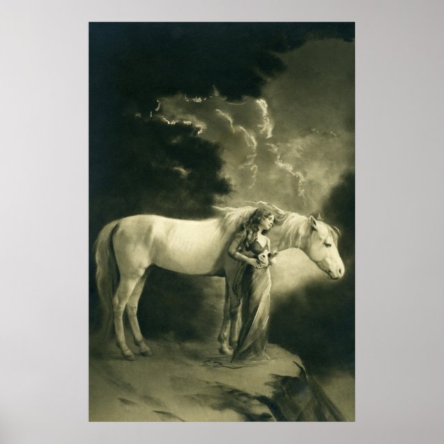 Woman with white horse. poster (Vorne)