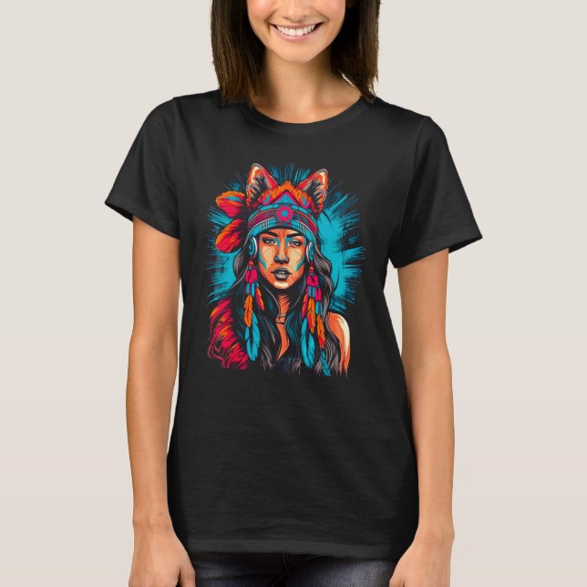 Woman Wolf Head Native American Intuitive T-Shirt (Vorderseite)
