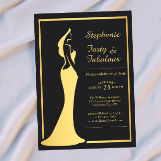Woman's 40th Modern Gold Cocktail Dress Birthday Einladung