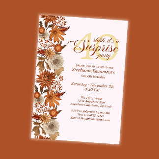 Woman's Autumn Flower Surprise 40th Birthday Einladung