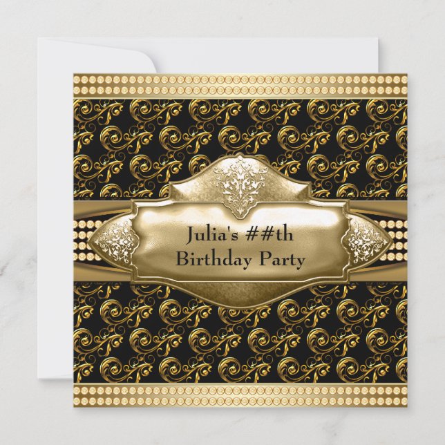 Womans Black Gold Fête Invitations (Devant)