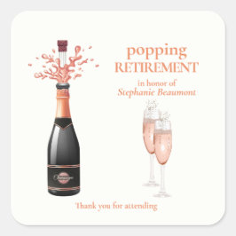 Woman's Elegant Popping Champagne Retirement Quadratischer Aufkleber