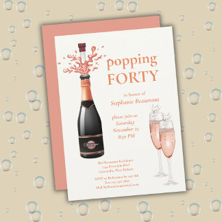 Woman's Funny Popping Champagne 40th Birthday Einladung