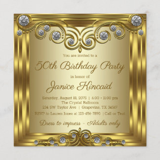 Womans Gold Diamond Glam Birthday Party Einladung