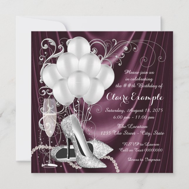 Womans Plum Lila Birthday Party Luxe Einladung (Vorderseite)